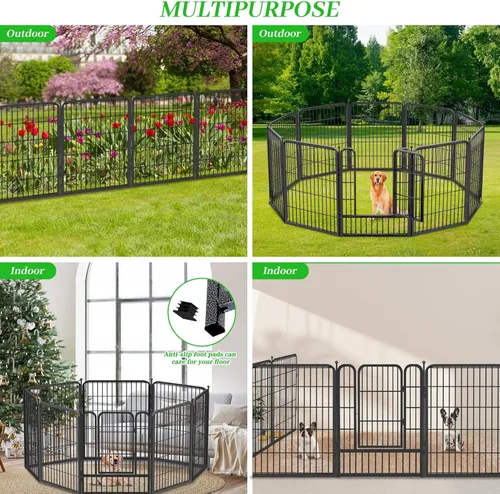 Miniatura 8 de Valla decorativa de metal negro para jardín con puerta, 82 pies de largo, 32 pulgadas de alto, 36 paneles de valla sin excavación, valla de barrera