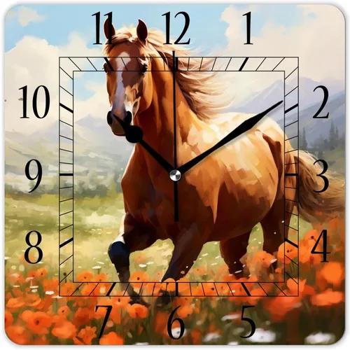 Miniatura 13 de Reloj de pared decorativo de 10 pulgadas, silencioso, cuadrado, para el hogar, sala de estar, cocina, bosque de otoño, hojas rojas brillantes, cielo