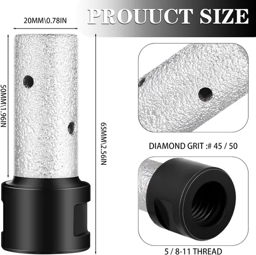 Miniatura 2 de Lothee 3 brocas de biselado de diamante con adaptador de rosca de 5/8-11, brocas de fresado de dedo de diamante de 3/5 pulgadas para azulejos, Negro