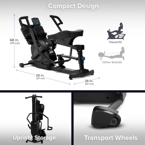 Miniatura 5 de Teeter Power10 - Remadora con resistencia magnética de 2 vías y movimiento elíptico – Máquina de remo para interiores con conectividad HRM