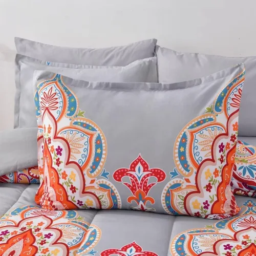 Miniatura 5 de Shatex Juego de edredón matrimonial de 3 piezas (86 x 82 pulgadas) para todas las estaciones, ultra suave, diseño bohemio occidental, edredón gris