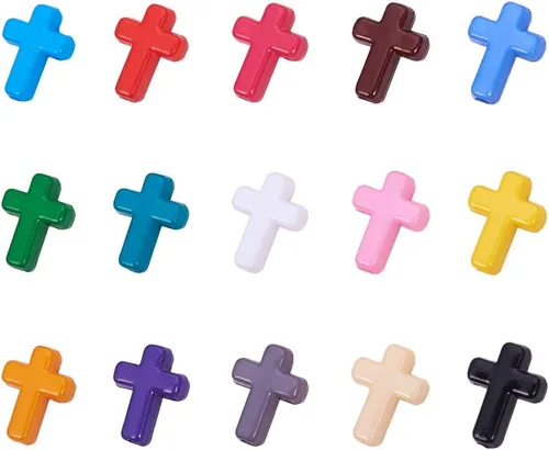 PH PandaHall 300 cuentas de cruz acrílicas, 15 colores, coloridas cruz, cuentas de Pascua, cuentas sueltas para Pascua, Eid, Mubarak, Ramadán,