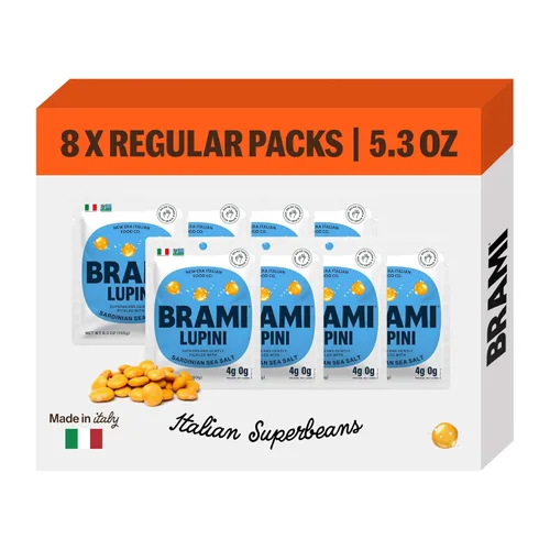 BRAMI Botani de Frijoles Lupini, Sal Marina de Cerdeña y Vinagre | 7 g de proteína vegetal, 0 g de carbohidratos netos | Vegano, vegetariano, keto,