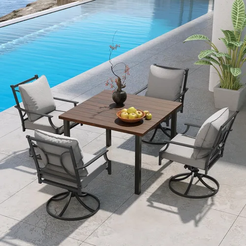 Miniatura 13 de Grand patio Juego de comedor de patio de 7 piezas para 6, juego de comedor al aire libre con revestimiento electrónico, sillas de comedor giratorias