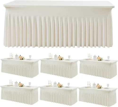 Miniatura 29 de Outpain - 4 paquetes de mantel de elastano de 6 pies para mesas plegables estándar - Mantel de mesa rosa bebé, protector de mesa para fiesta, boda