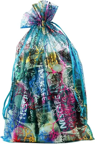 Miniatura 4 de Zwish Paquete de 50 bolsas de regalo de organza de 8 x 12 pulgadas, estilo azul coral para juguetes, dulces, chocolate, fiesta, Navidad, regalo