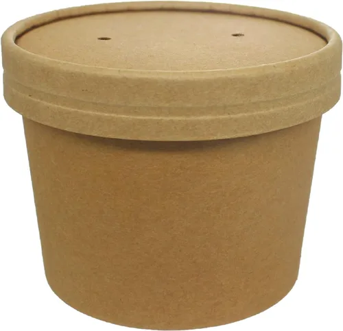 Miniatura 5 de Vasos de papel para helado con tapas de papel, tazas de sopa caliente/fría con tapas (kraft) (50, 12 onzas)