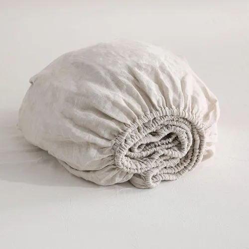 Miniatura 31 de S VICTORY SYMBOL Sábana bajera de lino 100% 78"x80" Funda de colchón 1 pieza, bolsillo profundo de 16 pulgadas, ropa de cama de lino francés natural
