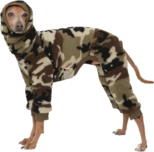 Miniatura 18 de D Doggy Star - Suéter de galgo italiano de cuello de tortuga, conjunto de mono de vellón cálido, ropa de Whippet para perro (XL, azul marino Pkt)