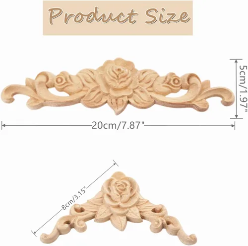 Miniatura 2 de MUXSAM - Juego de apliques y onlays de madera con rosas, 5 paquetes sin pintar, decorativos, tallados, para cama, puerta, armario, repisa, techo