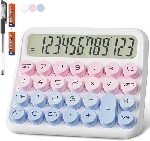 Miniatura 10 de DECKLIT Calculadora de escritorio con batería, pantalla LCD extra grande de 12 dígitos, botones grandes fáciles de presionar, pantalla de Rosa