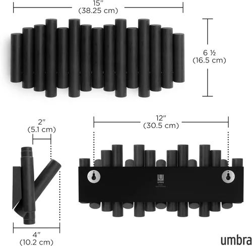 Miniatura 3 de Umbra Picket - Gancho en riel para entradas, 15 pulgadas de ancho x 6.5 pulgadas de alto x 1.75 pulgadas de profundidad, negro