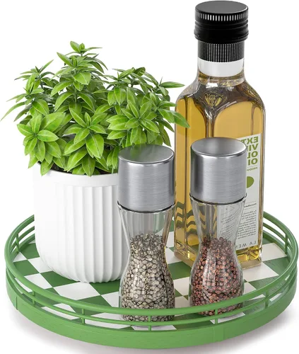 Miniatura 29 de Marble Lazy Susan - Tocadiscos para mesa, bandeja redonda de mármol de grano de madera antigua de 10 pulgadas para mesa de comedor, encimera de Negro