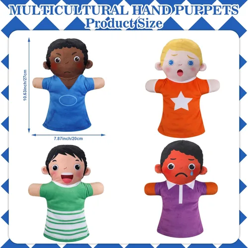Miniatura 3 de Poen Juego de 8 títeres de mano para niños, títeres de mano multiculturales, felpa suave a granel para niños pequeños, interacción de aprendizaje
