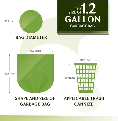 Miniatura 6 de FORID - Bolsas de basura compostables pequeñas de 1.2 galones, 150 unidades, mini forros fuertes para botes de basura de 5 litros, sin perfume