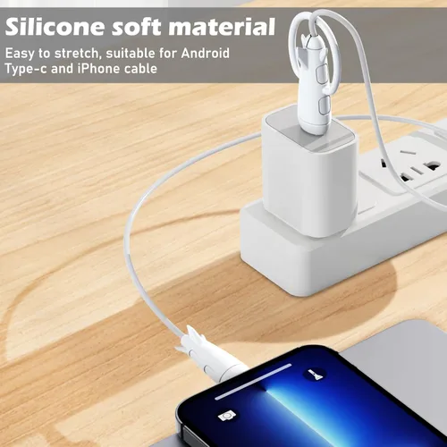 Miniatura 2 de CameCosy Funda protectora de cable 2 en 1 compatible con iPhone, Android, cable USB tipo C, 2 piezas de silicona estirable para ahorro de cables