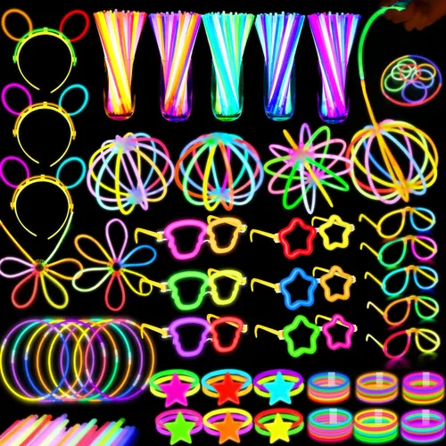 647 varillas que brillan en la oscuridad, regalos de fiesta del 4 de julio, suministros de fiesta para adultos, palillos brillantes a granel y