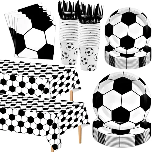 Juego de vajilla de 146 piezas para fiesta de fútbol, platos y servilletas de fútbol, suministros para fiesta, decoración de fiesta de cumpleaños,