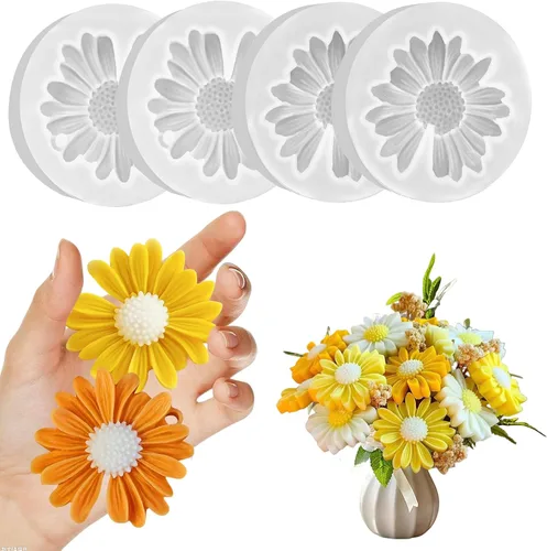 4 moldes para velas de margarita, moldes de silicona para hacer velas, molde decorativo en forma de flores 3D para fondant, jabón, pastel de