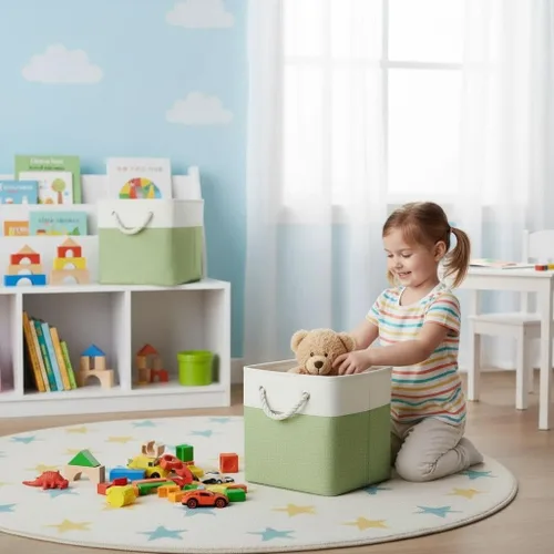 Miniatura 5 de Cubos de almacenamiento, cubos de almacenamiento plegables de tela, cubos de almacenamiento de 11 pulgadas con asas, cubos de almacenamiento Negro