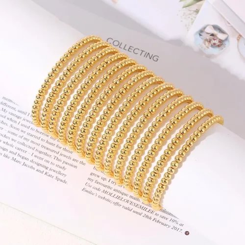 Miniatura 6 de MOZAKA 14 pulseras de cuentas de oro para mujer, chapados en oro de 14 quilates, pulsera elástica de oro para mujer, apilable