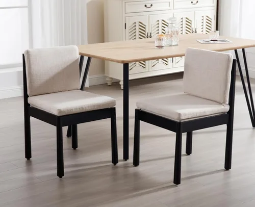 Shunzhi Moderno juego de 2 sillas de comedor tapizadas de madera negra, sillas laterales de tela con acento de tela, sillas de cocina sin brazos con