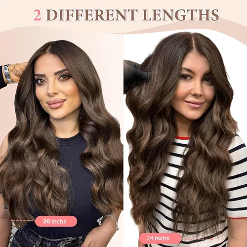 Miniatura 6 de Fliace Extensiones de cabello con clip para mujer, extensiones de cabello ondulado largo de color marrón medio, extensiones de cabello sintético
