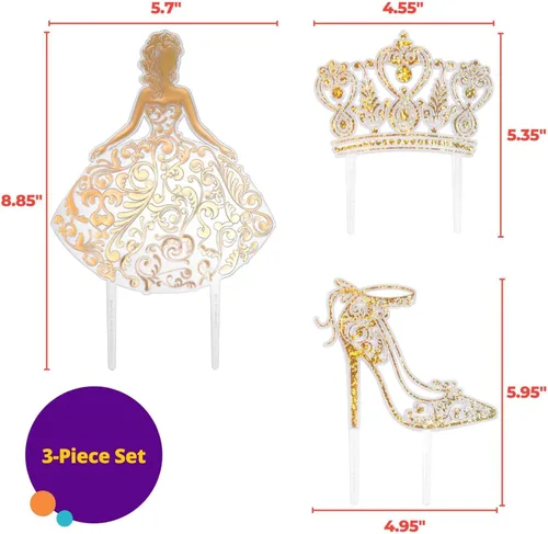 Miniatura 5 de DecoPac QUINCEANERA - Kit de decoración de tartas, adornos para tartas y cupcakes XL-GOLD para niñas, dulces 15 cumpleaños y fiestas, membrillo años