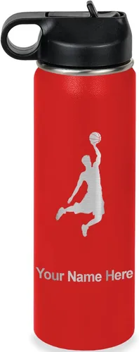 Miniatura 36 de LaserGram Botella de agua personalizada, hombre haciendo slam dunk de baloncesto, de acero inoxidable, de doble pared con aislamiento al vacío