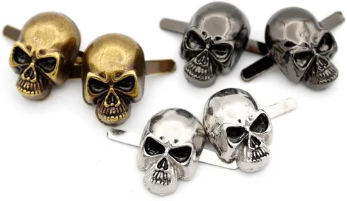 Miniatura 7 de CRAFTMEMORE Paquete de 10 adornos de piel con forma de calavera y forma gótica de hueso (pequeño, 0.315 x 0.551 in, plateado)
