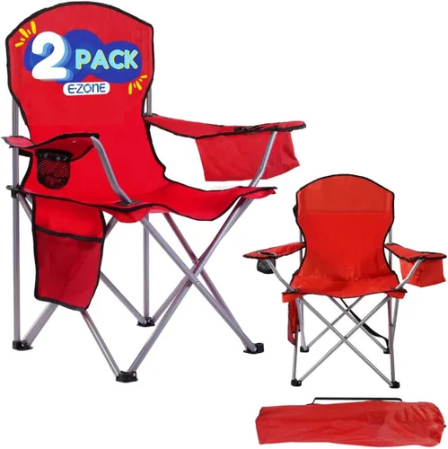Miniatura 18 de EZONE Paquete de 2 sillas de campamento con enfriador de hielo integrado, silla portátil, bolsillo de almacenamiento, portavasos y bolsa