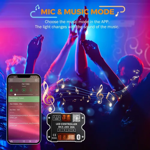 Miniatura 5 de BEAMNOVA Luces LED RGB LED de 100 pies para negocios, kit de tiras de luces, control remoto, control de aplicación móvil Bluetooth, fuente