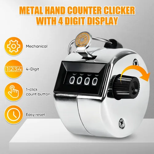 Miniatura 3 de Contador de Mano de Metal, Contador Clicker con Pantalla de 4 Dígitos, Contador Manual Mecánico para Contar, Golf, Béisbol, Tejido, Entrenamiento