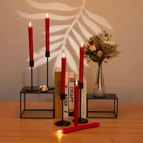 Miniatura 6 de JOIONE Velas cónicas sin llama con temporizador remoto, cera real roja parpadeante de 9.6 pulgadas, funciona con pilas, luz cálida, velas LED