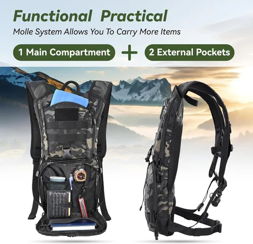 Miniatura 4 de MARCHWAY Mochila táctica de hidratación Molle con bolsa de agua de TPU de 3 litros, mochila militar para ciclismo, senderismo, correr, escalada