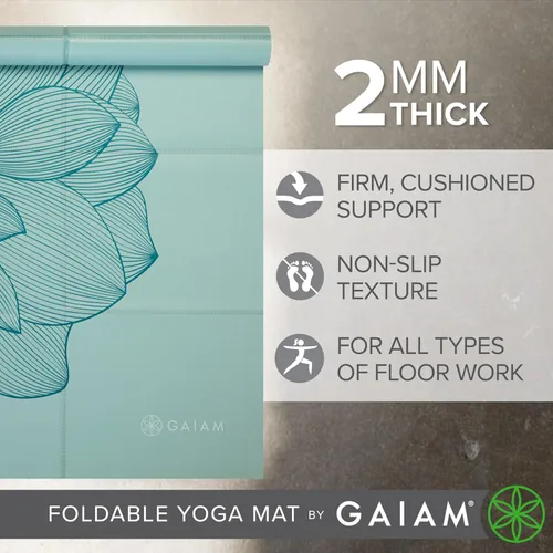 Miniatura 5 de Gaiam Esterilla de yoga – Esterilla plegable de viaje para fitness y ejercicio – Esterilla de yoga plegable para todo tipo de yoga, pilates y Dalias