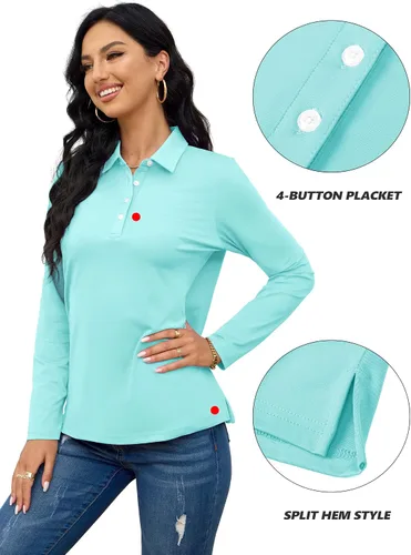 Miniatura 5 de TACVASEN Camisas tipo polo para mujer, camisetas casuales de manga larga para golf