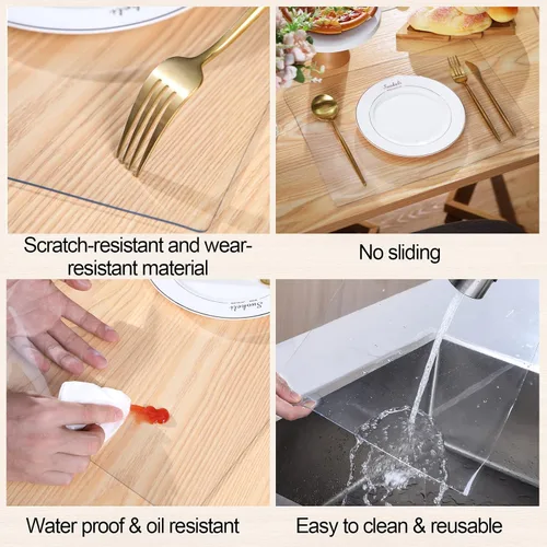 Miniatura 4 de 4 protectores de mesa transparentes de 12 x 16 pulgadas de plástico de 0.059 in de grosor, impermeable, fácil de limpiar, resistente a la limpieza