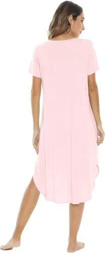 Miniatura 2 de NACHILA Camisones para mujer, viscosa hecha de bambú, cuello en V, manga corta, ropa de dormir fresca