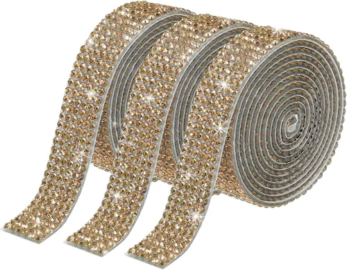 Miniatura 71 de MECCANIXITY 3 rollos de cinta de diamantes de imitación autoadhesiva de 3 yardas y 0.315 in para proyectos de artes y manualidades, pasteles de Beige