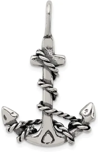Colgante de plata de ley 925 maciza para hombre, 3D vintage, ancla y cuerda, 1.299 in x 0.866 in, Metal