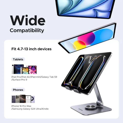 Miniatura 7 de UGREEN Soporte para tablet para escritorio con base giratoria de 360°, soporte de aluminio ajustable de múltiples ángulos, accesorios para el hogar