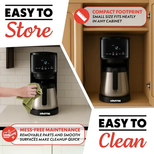 Miniatura 6 de Gourmia Cafetera 2 en 1 de una sola porción y 12 tazas, compatible con K-Cup, programable, pausa y servicio, filtro extraíble, jarra térmica