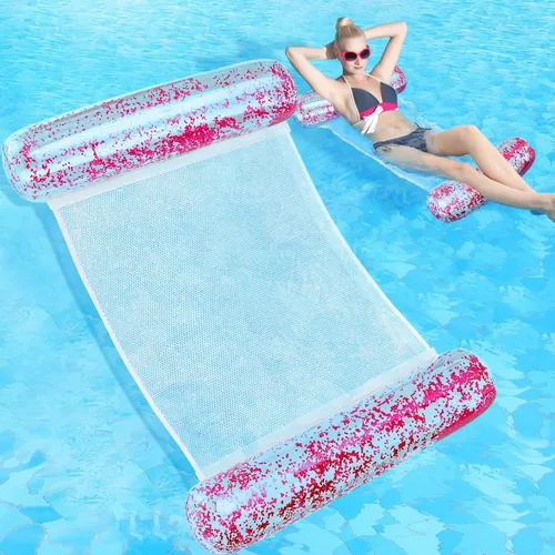 Miniatura 8 de Sratte Flotador de piscina con purpurina, hamaca de agua para piscina, tumbonas inflables para piscina, flotadores de agua multiusos para adultos