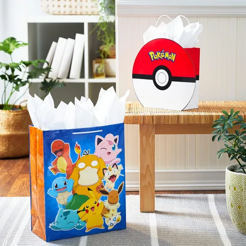 Miniatura 2 de Hallmark Paquete de bolsas de regalo de Pokémon (PokéBall mediana de 9" y Pikachu extra grande de 15") para niños, cumpleaños, Navidad, Día de San