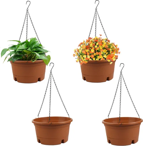 Miniatura 10 de Macetas colgantes de 10 pulgadas para plantas de interior, paquete de 4 cestas colgantes de plástico con bandejas extraíbles y cadena de 15.7