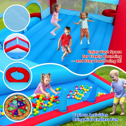 Miniatura 5 de WELLFUNTIME Casa Saltarina Inflable, Gran Tienda con Sombra, Castillo Saltarín con Inflador, 5.45 m L x 4.51 m A x 2.99 m H, Saltarín para 6 Niños