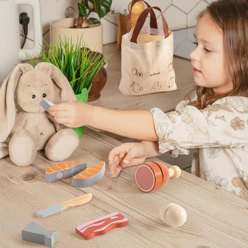 Miniatura 4 de ROBUD Juego de Comida de Madera para Jugar, Alimentos de Juguete para Cortar para Cocina de Simulación de Niños, Accesorios de Juguete de Cocina