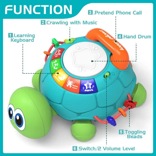 Miniatura 2 de Jyusmile Juguetes para bebés de 6 a 12 meses, juguetes musicales de tortugas que gatean para bebés, juguete educativo de aprendizaje temprano
