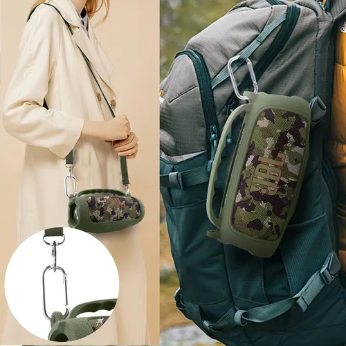 Miniatura 8 de co2CREA Funda de silicona para altavoz Bluetooth JBL Charge 5 portátil a prueba de agua, funda de viaje suave con correa para el hombro, funda